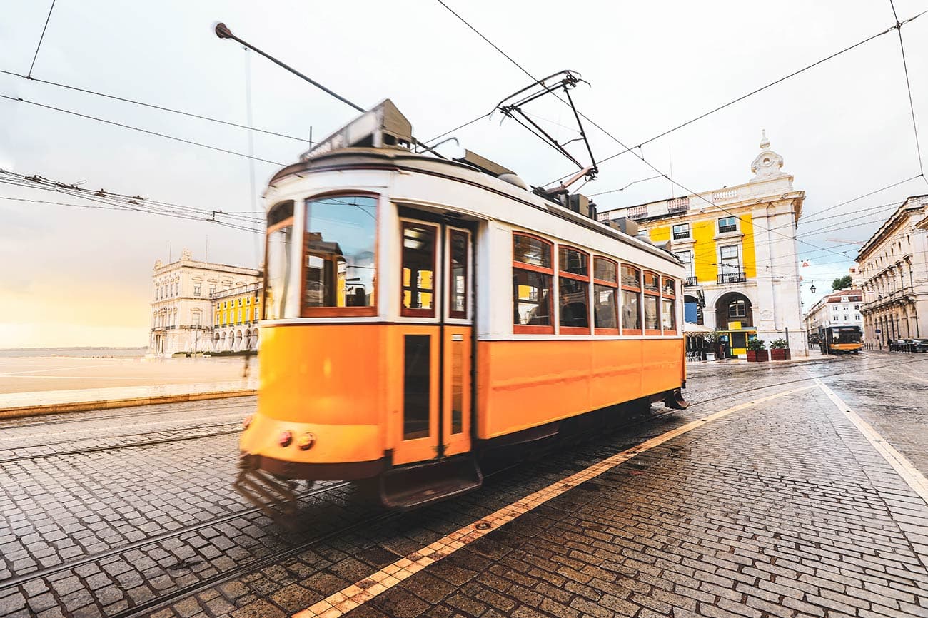 Yellow tram in Lisbon