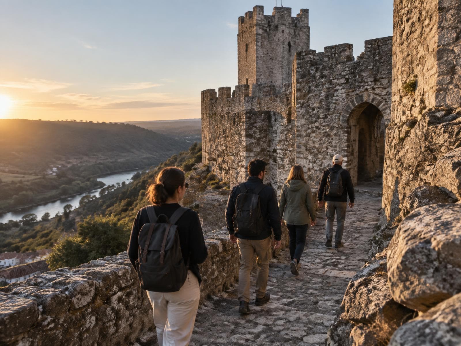 Grupo a explorar um castelo templário em Portugal
